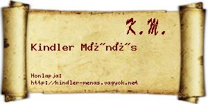 Kindler Ménás névjegykártya